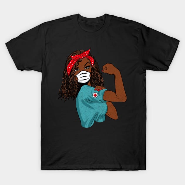 Retro Black Nurse With Mask T-Shirt by Tingsy